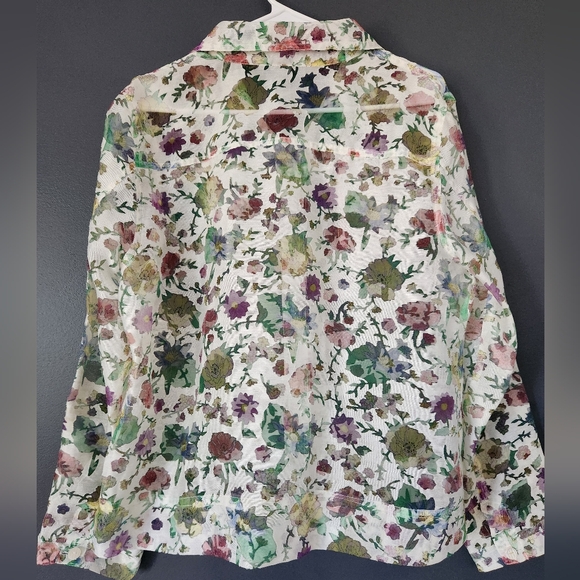 Bamboo Traders ultra feminine, floral, double pocket, sheer, button blouse, L - Picture 5 of 8